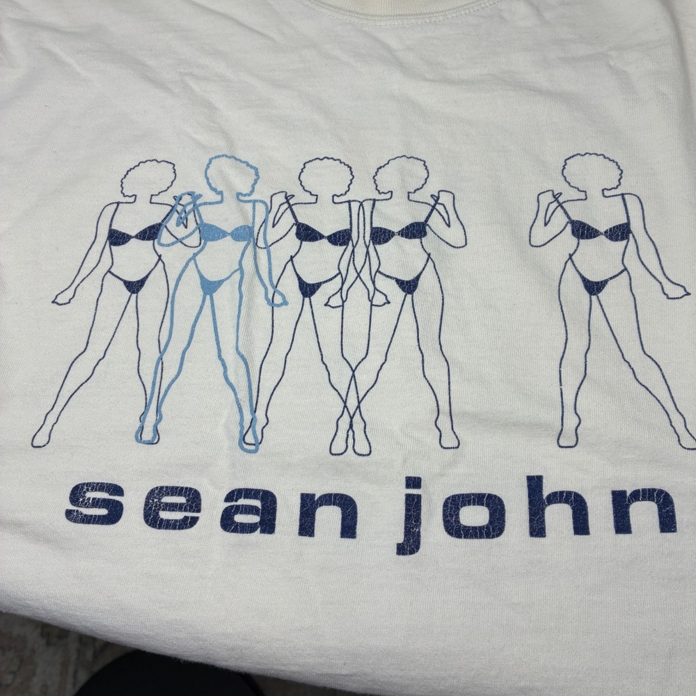 Sean John Bikini Girls Graphic Long Sleeve T Shirt Off White Y2K Streetwear XL